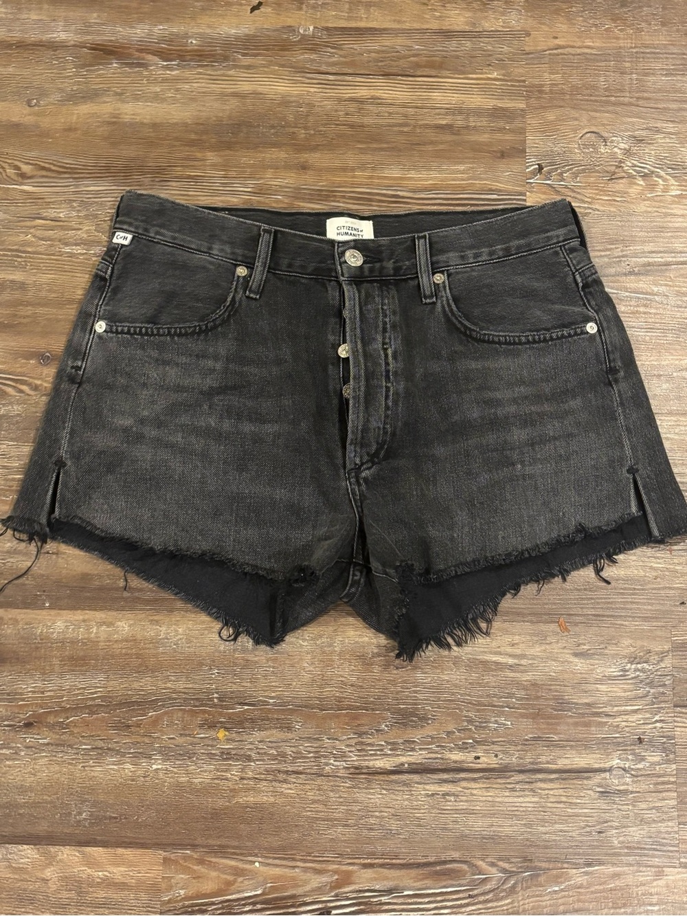 Citizens Of Humanity Black Frayed Denim Shorts